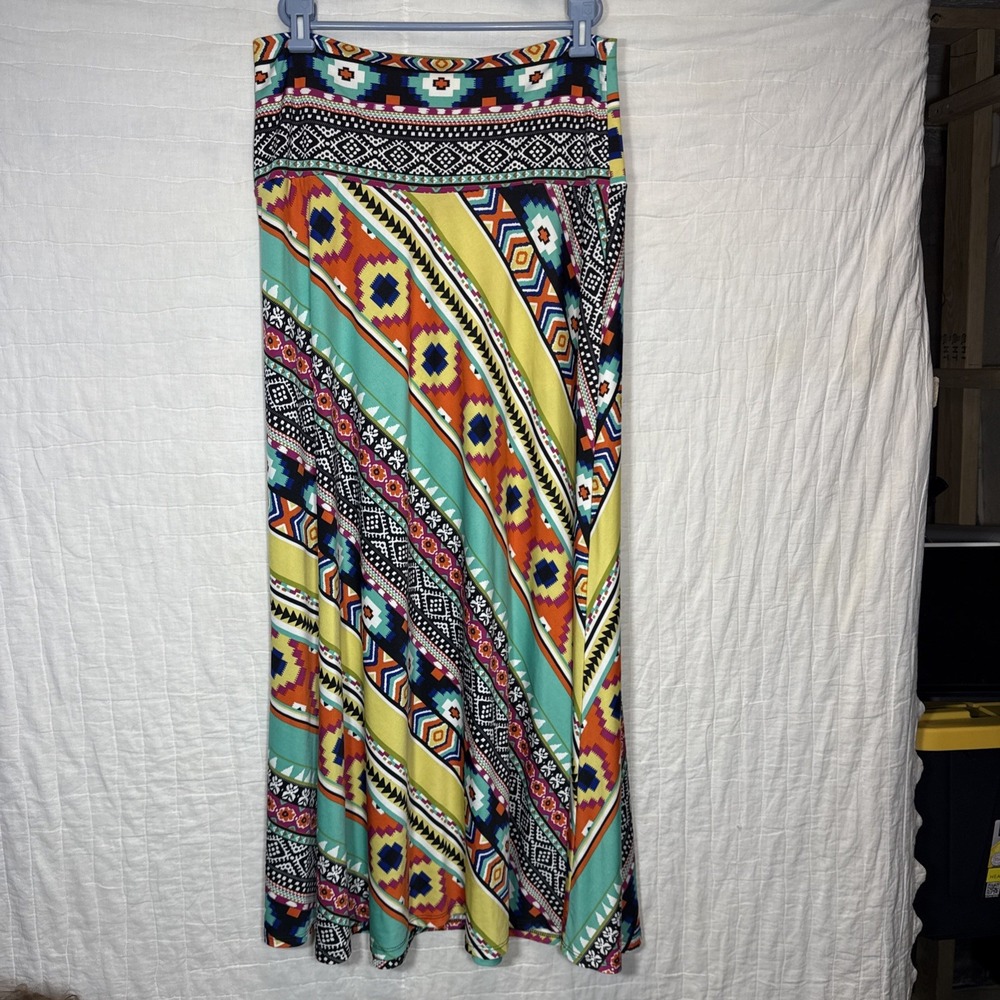 Sunny Leigh Colorful Boho Aztec Women's Large Maxi Skirt